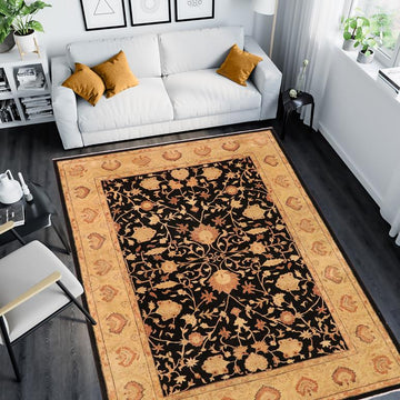 handmade Traditional Kafkaz Chobi Ziegler Black Gold Hand Knotted RECTANGLE 100% WOOL area rug 9 x 12